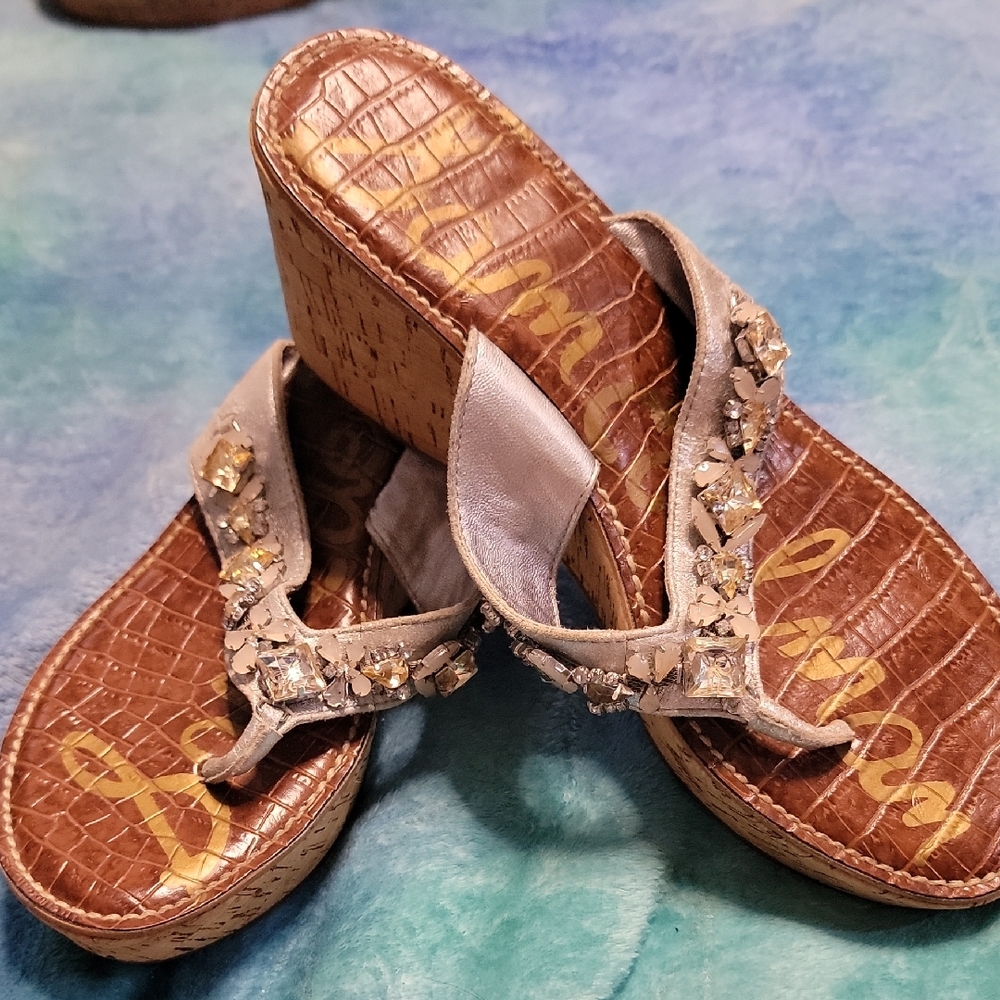 Sam Edelman Silver and Brown Embellished Sandals
